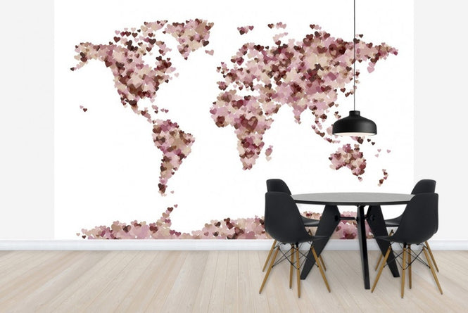 PHOTOWALL / Hearts World Map Pink (e22707)