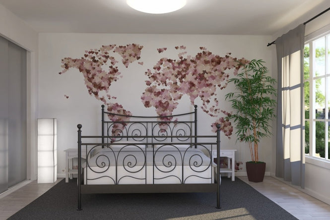 PHOTOWALL / Hearts World Map Pink (e22707)