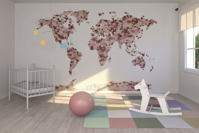 PHOTOWALL / Hearts World Map Pink (e22707)
