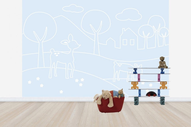 PHOTOWALL / Deer World Lines - Light Blue (e22797)
