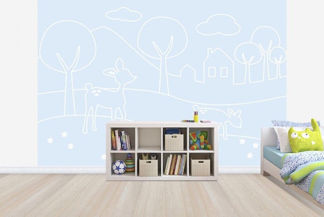 PHOTOWALL / Deer World Lines - Light Blue (e22797)