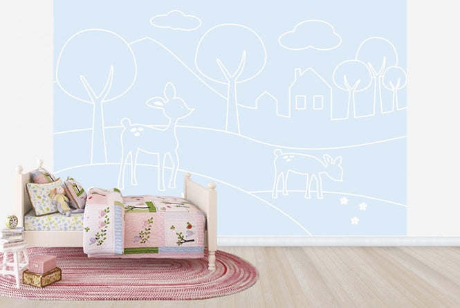 PHOTOWALL / Deer World Lines - Light Blue (e22797)