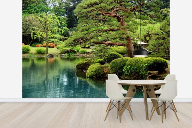 PHOTOWALL / Calm Zen Lake and Bonsai Trees in Tokyo Garden (e22820)