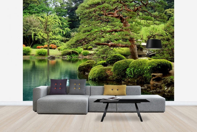 PHOTOWALL / Calm Zen Lake and Bonsai Trees in Tokyo Garden (e22820)