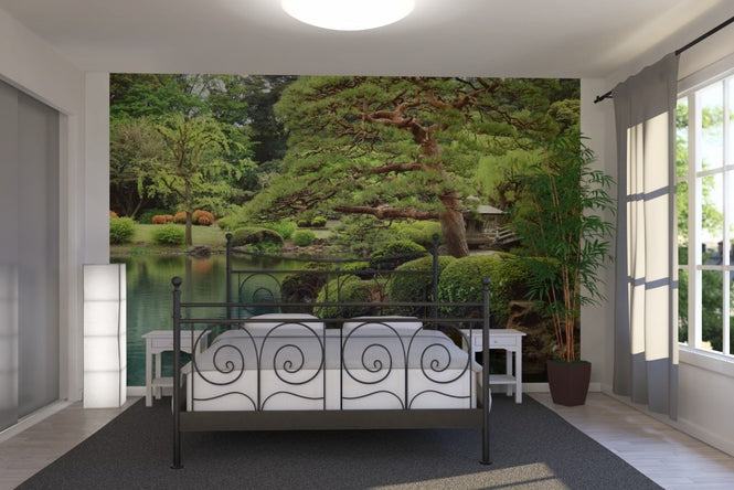 PHOTOWALL / Calm Zen Lake and Bonsai Trees in Tokyo Garden (e22820)