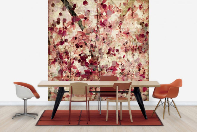 PHOTOWALL / Blossom Print on Ribbed Bamboo (e40171)