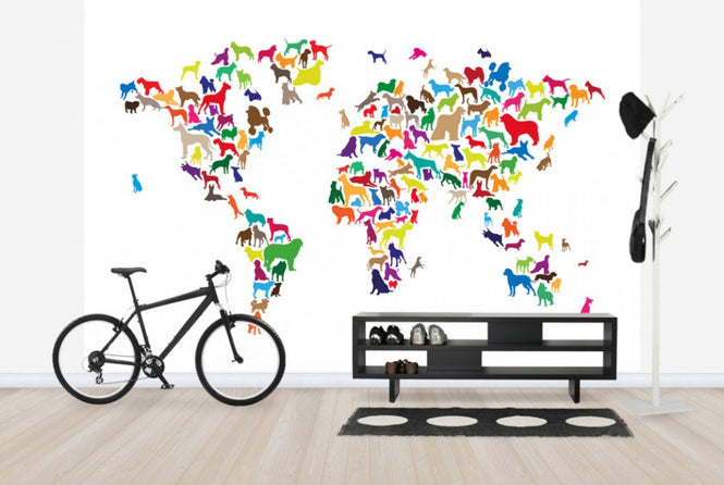PHOTOWALL / Dogs World Map Multicolor (e24207)