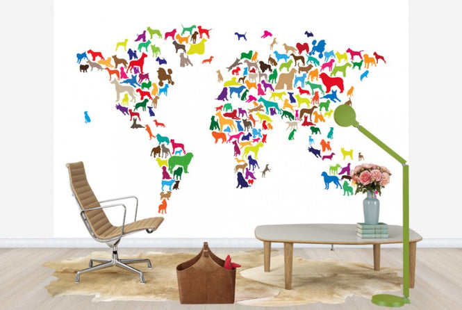 PHOTOWALL / Dogs World Map Multicolor (e24207)