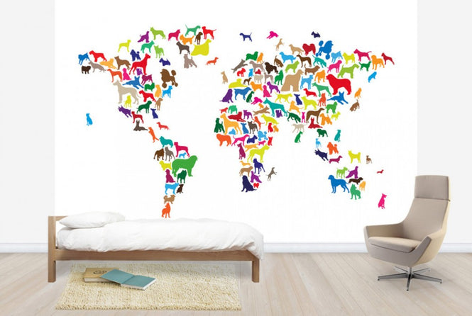 PHOTOWALL / Dogs World Map Multicolor (e24207)