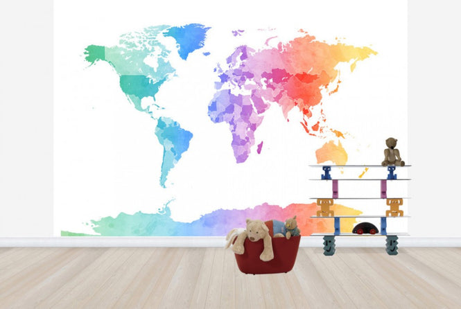 PHOTOWALL / Watercolour World Map Soft Colors (e24219)