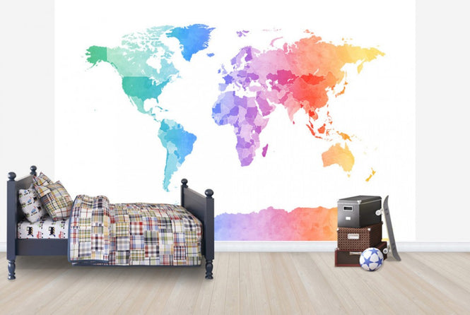PHOTOWALL / Watercolour World Map Soft Colors (e24219)
