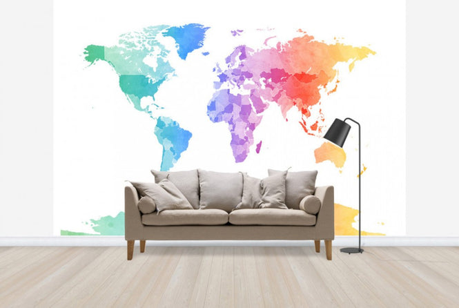 PHOTOWALL / Watercolour World Map Soft Colors (e24219)
