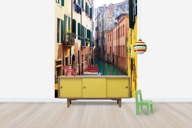 PHOTOWALL / Coloured Boats Moored in Back Street Canal (e24346)