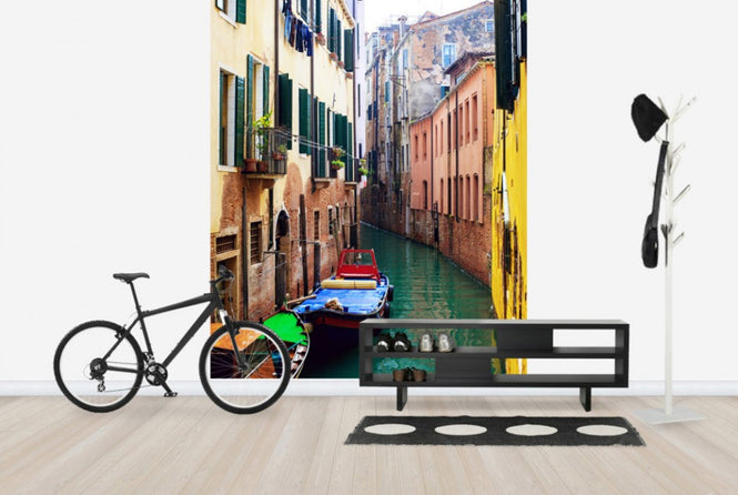 PHOTOWALL / Coloured Boats Moored in Back Street Canal (e24346)
