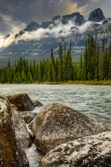 PHOTOWALL / Spring River under Mountain Range (e24669)
