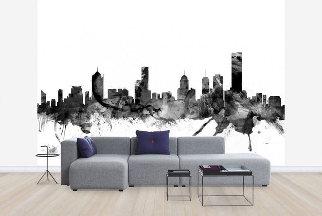 PHOTOWALL / Melbourne Skyline Black (e25391)