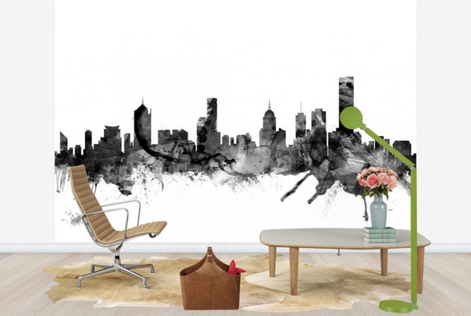 PHOTOWALL / Melbourne Skyline Black (e25391)