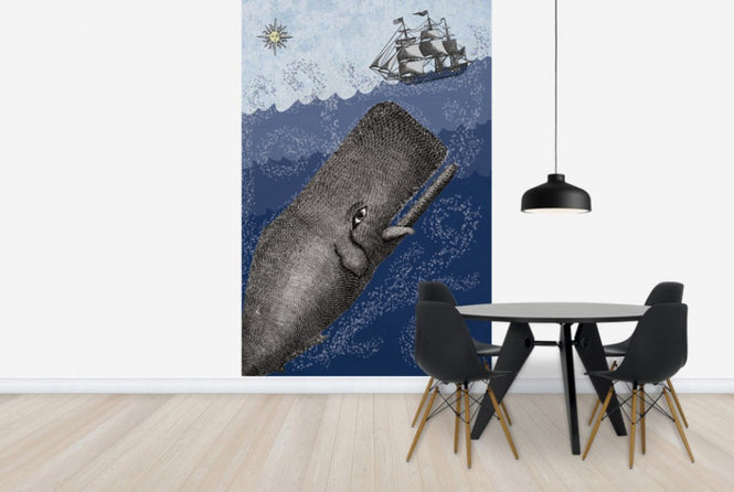 PHOTOWALL / Whale and Ship - Dark Blue (e29862)