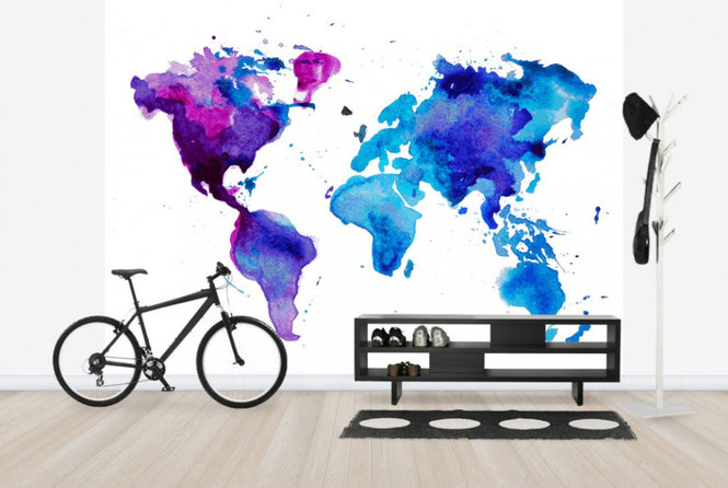 PHOTOWALL / Watercolor World Map Blue (e25821)