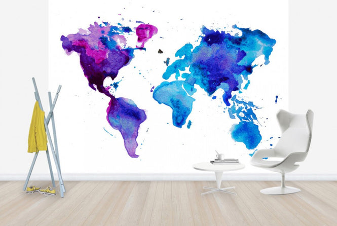 PHOTOWALL / Watercolor World Map Blue (e25821)
