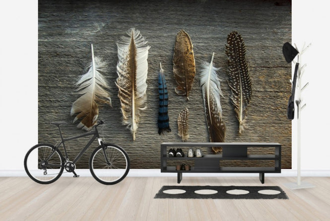 PHOTOWALL / Feathers on Wood (e25890)