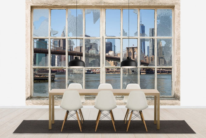 PHOTOWALL / Brooklyn Bridge through Broken Window (e30159)