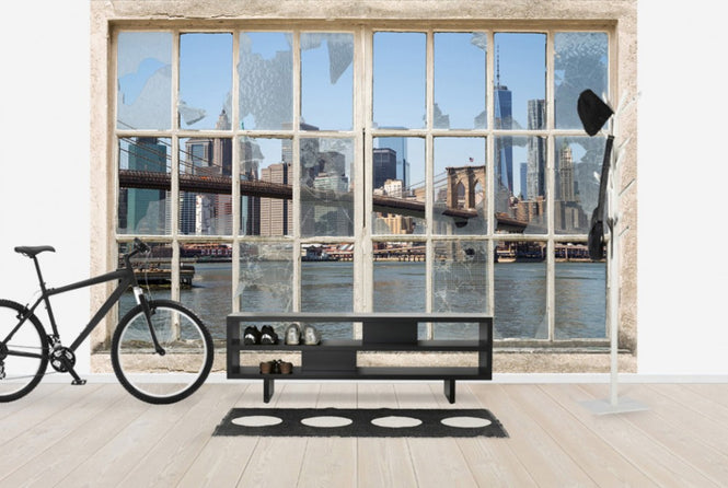PHOTOWALL / Brooklyn Bridge through Broken Window (e30159)