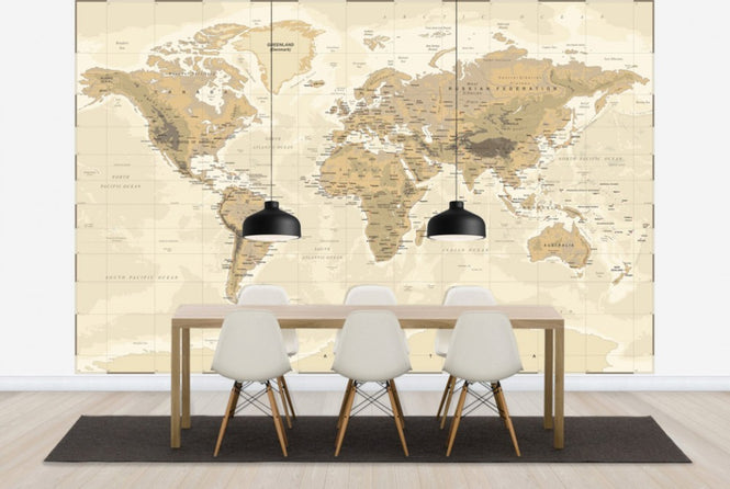 PHOTOWALL / Beige and Green World Map (e30325)