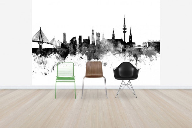 PHOTOWALL / Hamburg Skyline, black and white (e30567)