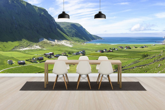 PHOTOWALL / Buildings Among Green Fields, Norway (e30682)