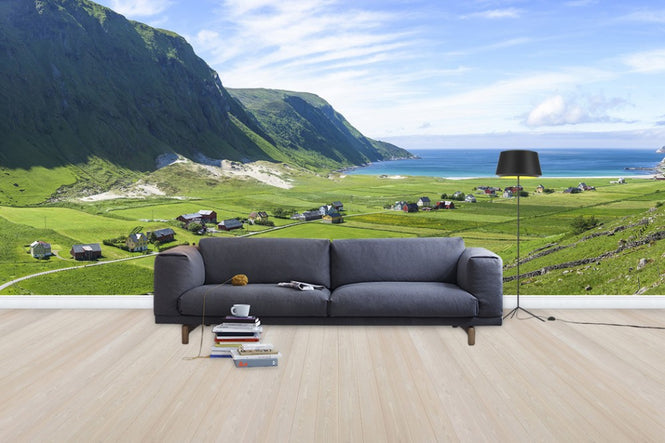 PHOTOWALL / Buildings Among Green Fields, Norway (e30682)