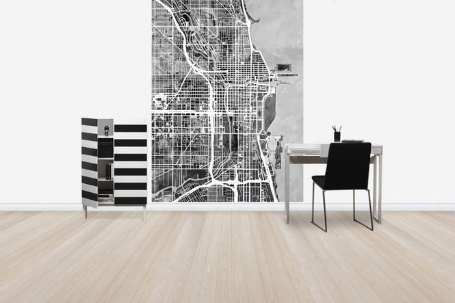 PHOTOWALL / Chicago Street Map B/W (e50081)