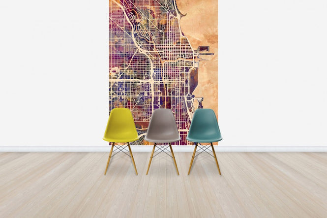 PHOTOWALL / Chicago Street Map Purple (e50083)