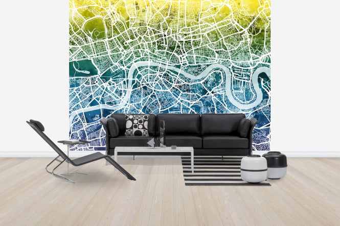 PHOTOWALL / London Street Map Bluegreen (e50092)