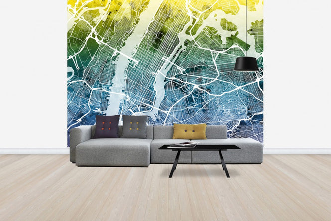 PHOTOWALL / New York Street Map Bluegreen (e50099)