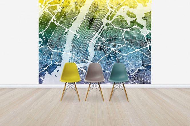 PHOTOWALL / New York Street Map Bluegreen (e50099)