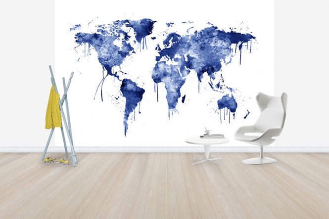 PHOTOWALL / Watercolour World Map Blue (e50184)