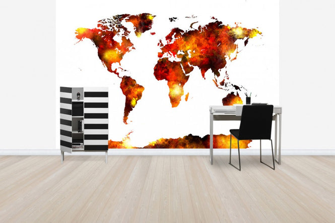 PHOTOWALL / Watercolour World Map Orange (e50187)