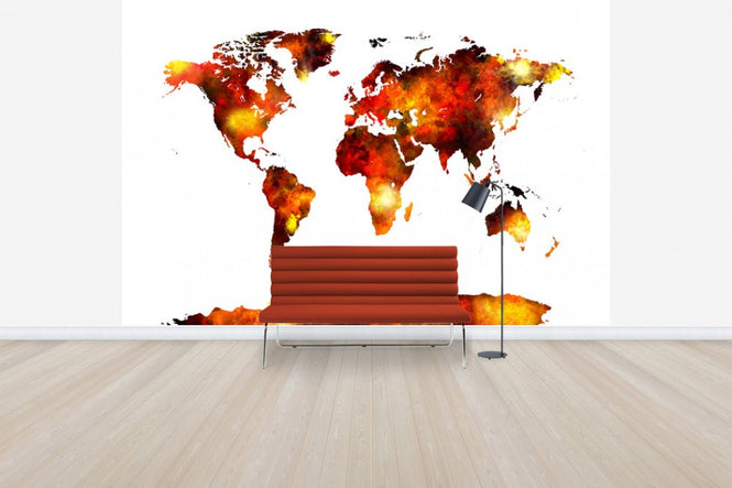 PHOTOWALL / Watercolour World Map Orange (e50187)