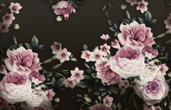 PHOTOWALL / Pink Roses on Black Background (e317432)