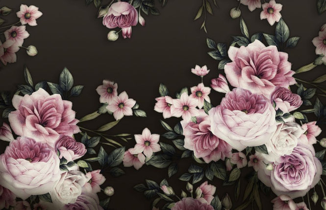 PHOTOWALL / Pink Roses on Black Background (e317432)
