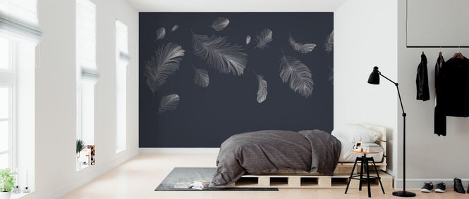 PHOTOWALL / Flying Feathers - Dark Blue (e318452)