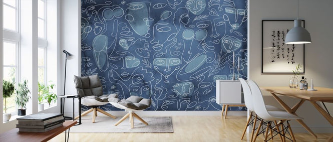 PHOTOWALL / Line Faces - Dark Blue (e320283)