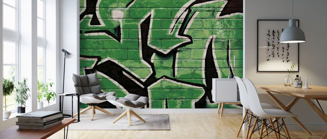 PHOTOWALL / Graffiti Brick Wall - Green (e320891)