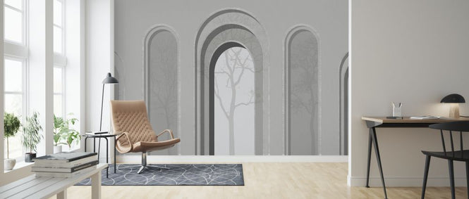 PHOTOWALL / Arch Adornment with Trees - Gray (e321584)