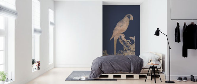 PHOTOWALL / Rose Gold Foil Parrot I on Imperial Blue (e321420)