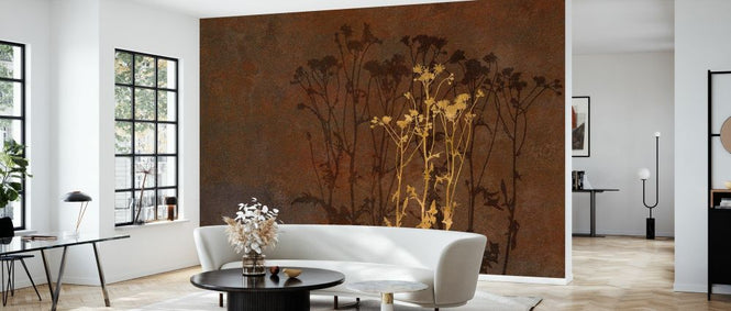 PHOTOWALL / Gold on Rust Flowers (e333198)