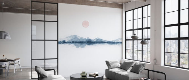 PHOTOWALL / Sunset Watercolor in Blue and Pink (e333887)
