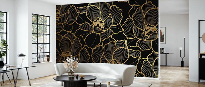 PHOTOWALL / Golden Floral Line Art (e334461)
