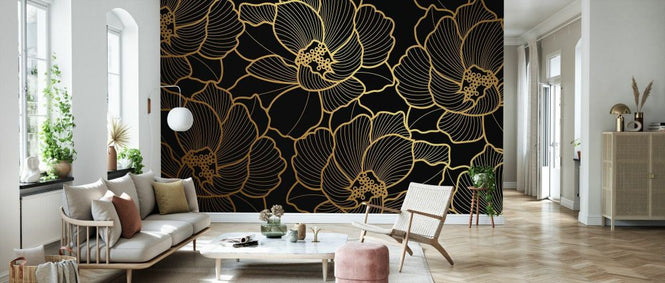 PHOTOWALL / Golden Floral Line Art (e334461)